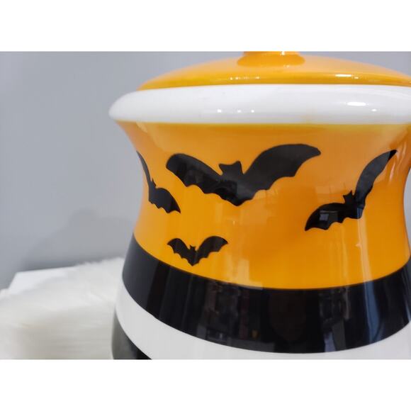 HALLOWEEN‎ ceramic canister cookie jar candy decor retro bats striped storage - Picture 4 of 7